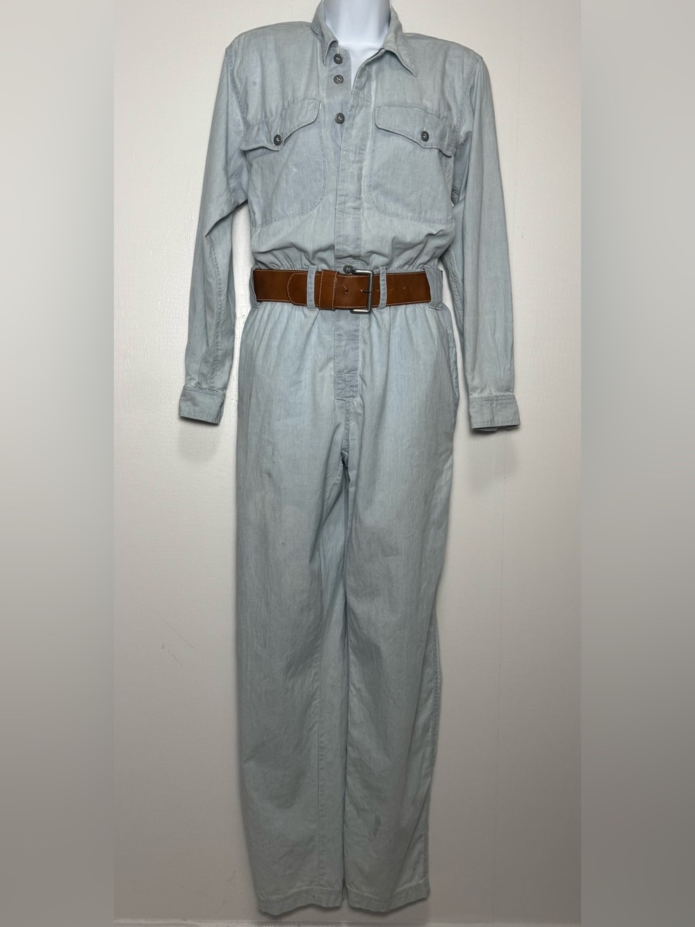 Vintage Liz Wear Chambray Utility Jumpsuit Belted 90s Workwear Boiler Suit S